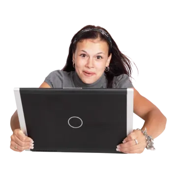 a girl holding a laptop