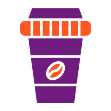 a purple and orange coffee cup