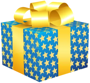 a blue and yellow gift box with stars on it