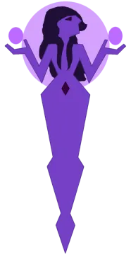 a purple silhouette of a woman with her arms outstretched
