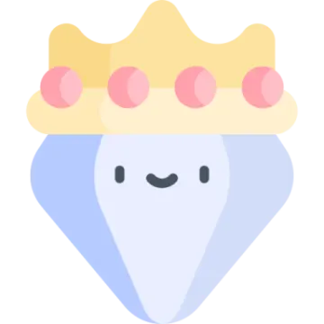a blue diamond with a crown on top