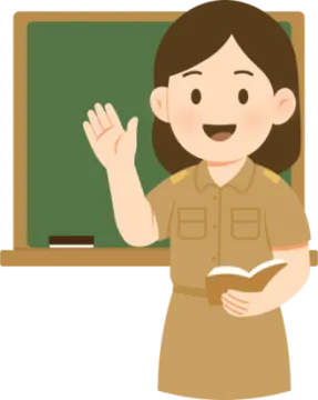 a woman teacher in front of a blackboard
