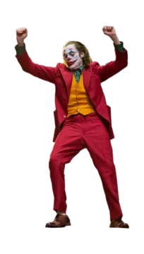 a man in a red suit and yellow shirt