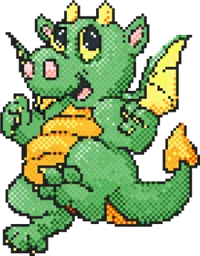 a pixel art of a green and yellow pokemon
