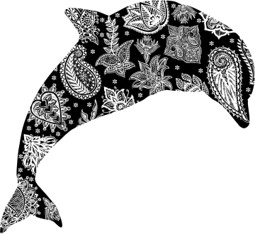 a black and white drawing of a dolphin
