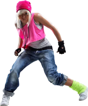 a woman in a pink shirt and blue jeans