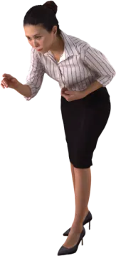 a woman in a striped shirt and black skirt