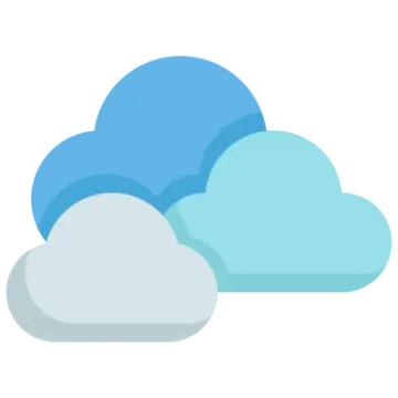 three blue and white clouds on a white background