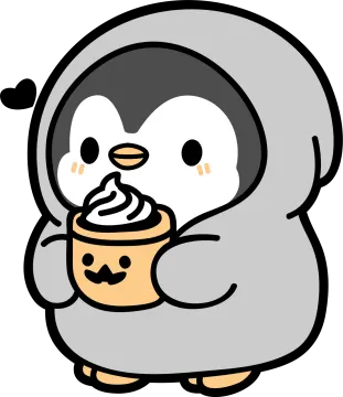 a penguin holding a cup of coffee
