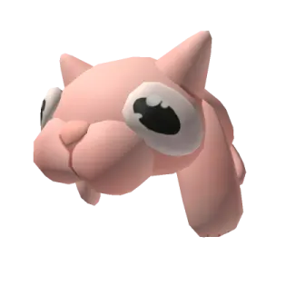 the head of a pink dog with black eyes