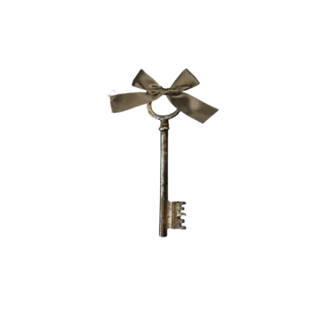a metal key with a bow on it