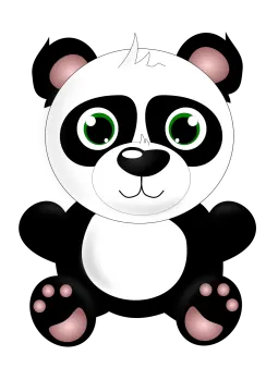 a cartoon panda bear with green eyes