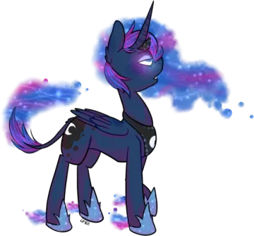 a drawing of a pony with purple hair and blue eyes