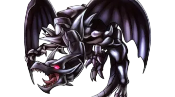 an image of a black dragon with red eyes