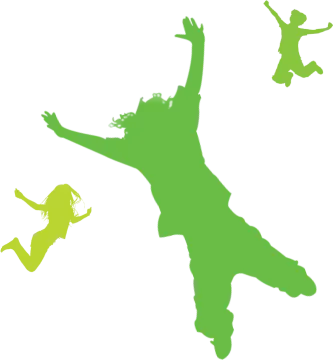 a silhouette of two people jumping in the air