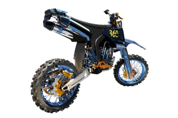 a black and blue dirt bike on white background