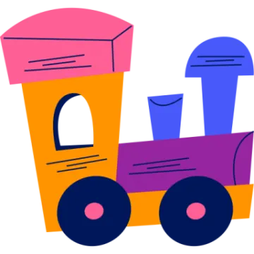 a toy train with two cars on it