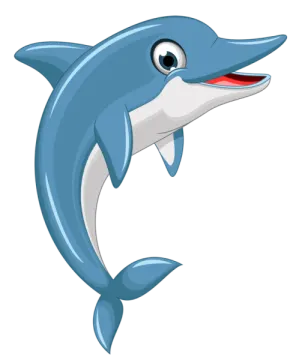 a cartoon dolphin with its mouth open
