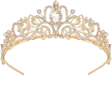 a gold tia with crystals and pearls