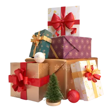 a pile of christmas presents with presents and decorations