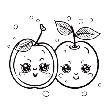 two apples with faces coloring page