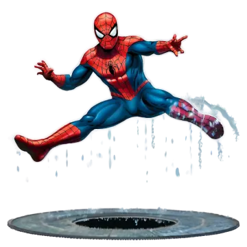 a spider jumping over a hole in the ground