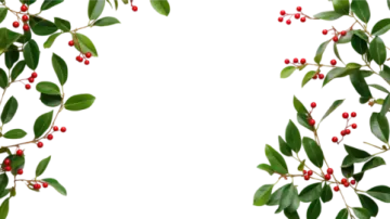 a branch with red berries and green leaves