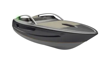 a black and gray boat on a white background
