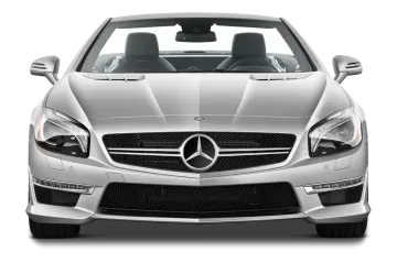 the front view of a silver mercedes slc