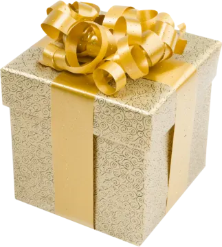 a gold gift box with a bow on top
