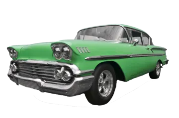 a green classic car on a white background