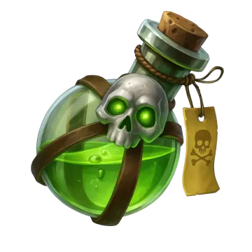 a green potion bottle with a skull inside