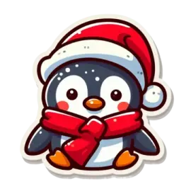 a penguin wearing a santa hat and scarf
