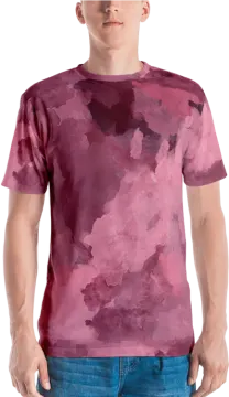 a man wearing a pink t - shirt
