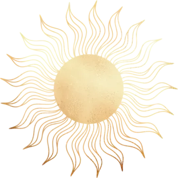 a gold sun on a white background