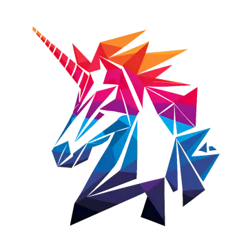 a colorful unicorn head on a white background