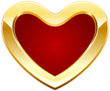 a gold heart with a red background