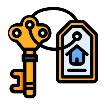 a key with a house in the background