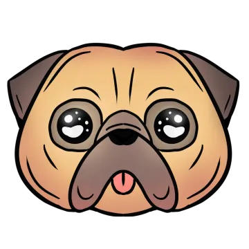 a cartoon pug face with big eyes