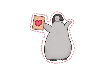 a penguin holding a piece of paper with a heart