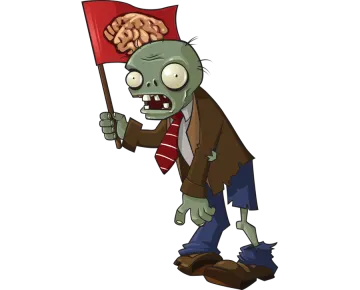 a cartoon zombie holding a red flag