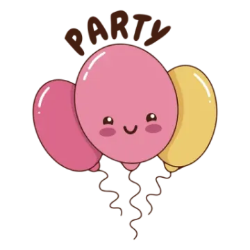 a pink and yellow balloon with the words party