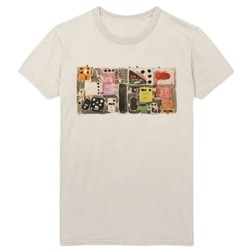 a white t - shirt with an abstract painting on it
