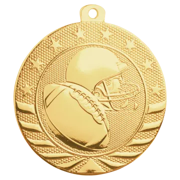 a gold medal with a football ball on it