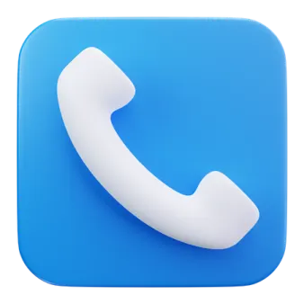 a white phone icon on a blue background