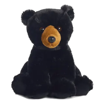 a black teddy bear sitting on a white background