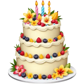 a birthday cake with fruit and candles