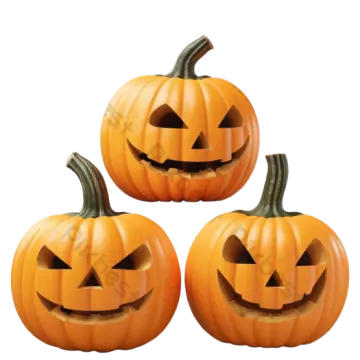 three carved pumpkins on a white background