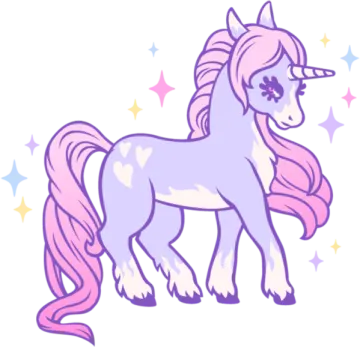 a unicorn with pink hair standing in front of stars