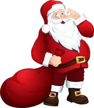 a cartoon santa with a bag of presents